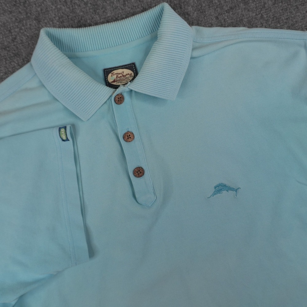 VTG Tommy Bahama Polo Shirt Men M Blue Short Sleeve Cotton Marlin Logo Relax Fit
